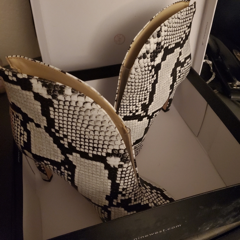 Black and white snake booties